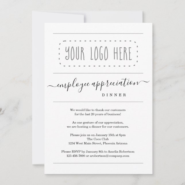 Invitación Cena de Apreciación Simple de Empleados - Añadir l (Anverso)