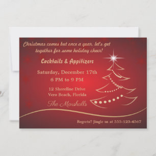 Invitación Cena de árbol de Navidad moderno de oro