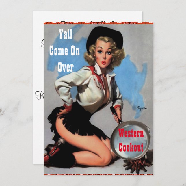 Invitación Cena de asado de la fiesta occidental (Anverso / Reverso)