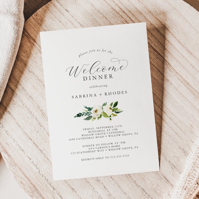Invitación Cena de bienvenida elegante Boda floral blanca (Subido por el creador)