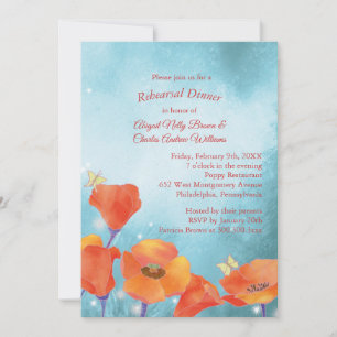 Invitación Cena de Boda con amapola roja