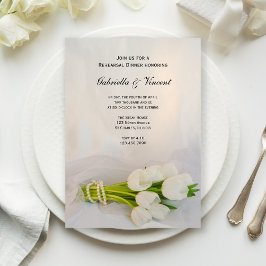 Invitación Cena de Boda con buquet de tulipanes blancos