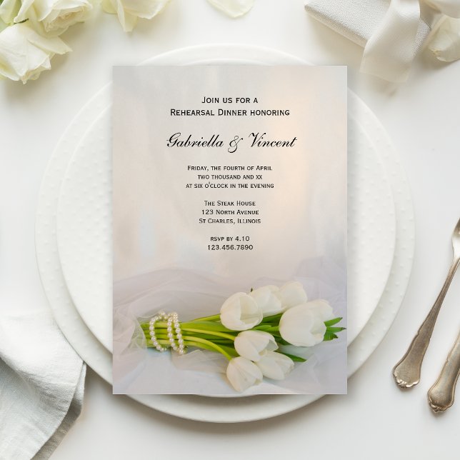 Invitación Cena de Boda con buquet de tulipanes blancos (Subido por el creador)