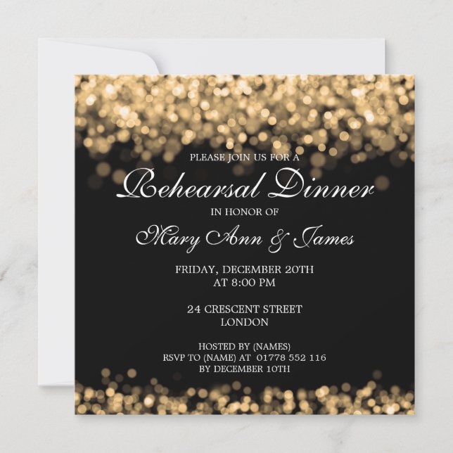 Invitación Cena de Boda con luces de oro (Anverso)
