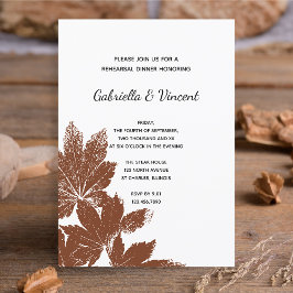 Invitación Cena de Boda con sello de hoja de otoño marrón