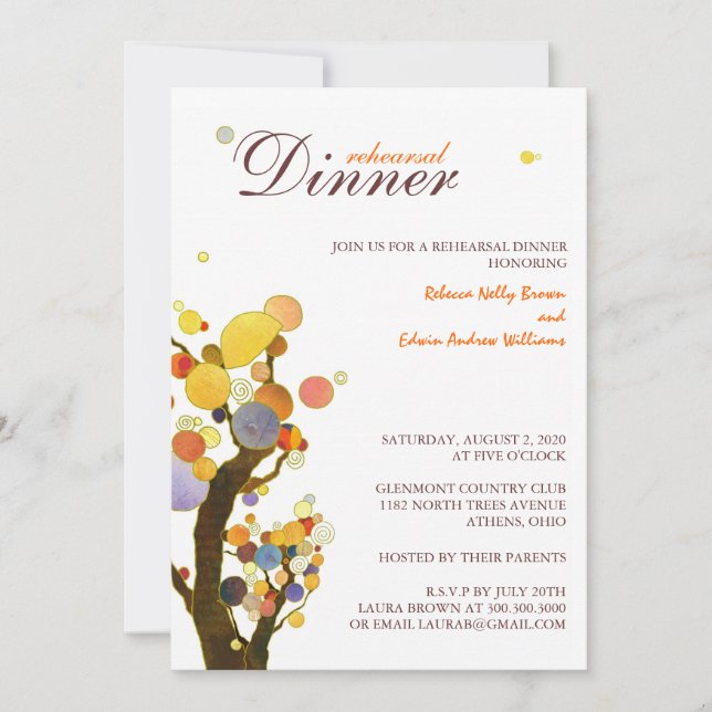 Invitación Cena de Boda de árboles caprichosos (Anverso)
