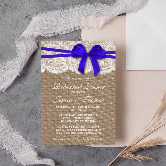 Invitación Cena de Boda de arpillera y abono azul (Subido por el creador)