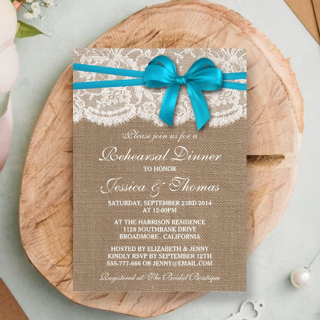Invitación Cena de Boda de arpillera y abono azul (Subido por el creador)
