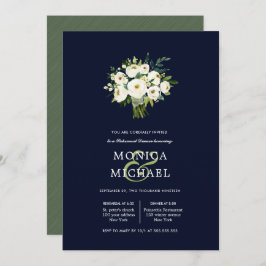 Invitación Cena de Boda de Bouquet azul en blanco
