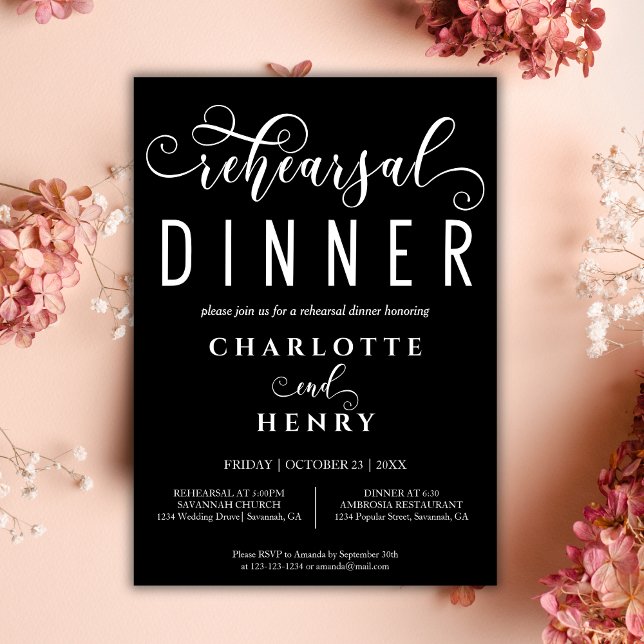 Invitación Cena de Boda de caligrafía elegante y negra (Subido por el creador)