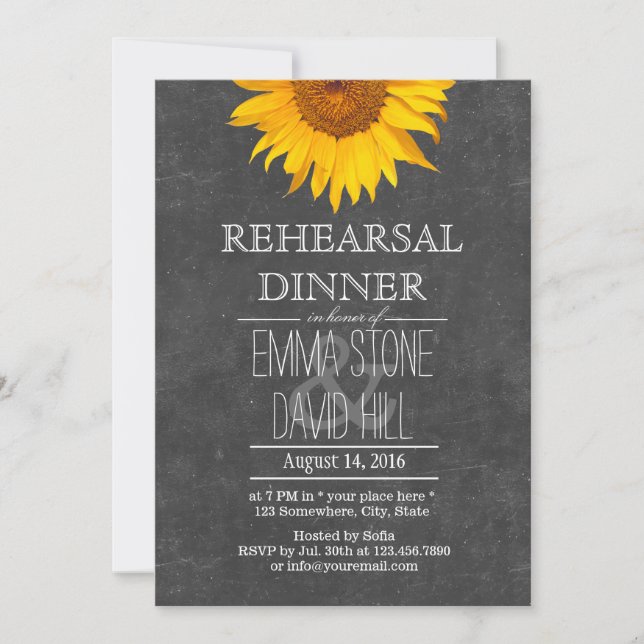 Invitación Cena de Boda de crokboard de girasol (Anverso)