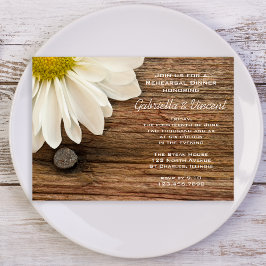 Invitación Cena de Boda de Daisy Blanco y Madera de Barn