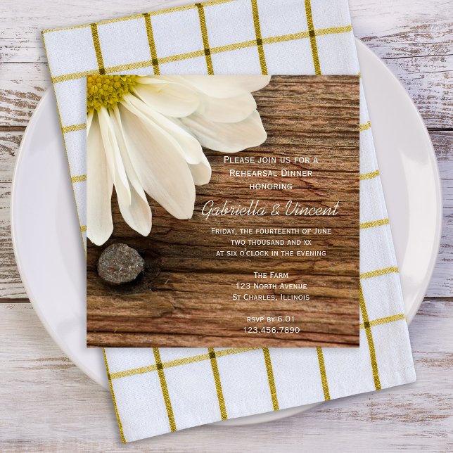 Invitación Cena de Boda de Daisy Blanco y Madera de Barn (Subido por el creador)