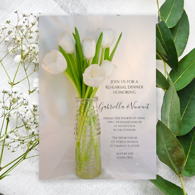 Invitación Cena de Boda de frasco de leche de tulipanes blanc (Subido por el creador)