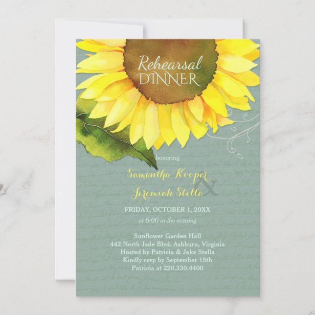 Invitación Cena de Boda de girasol de jade gris (Anverso)