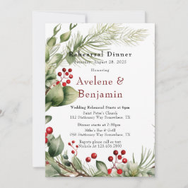 Invitación Cena de Boda de guirnaldas de pino rojo Berries
