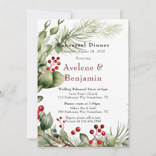 Invitación Cena de Boda de guirnaldas de pino rojo Berries