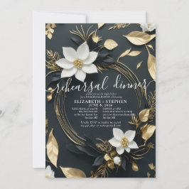 Invitación Cena de Boda de guirnaldas florales de oro blanco