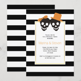 Invitación Cena de boda de Halloween de la pareja de cráneos