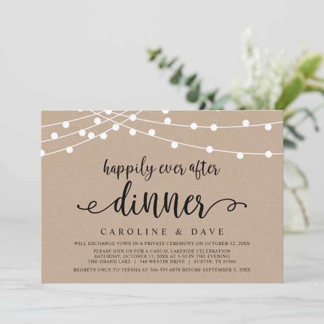 Invitación Cena de Boda de Huida Feliz para Siempre (Anverso de pie)
