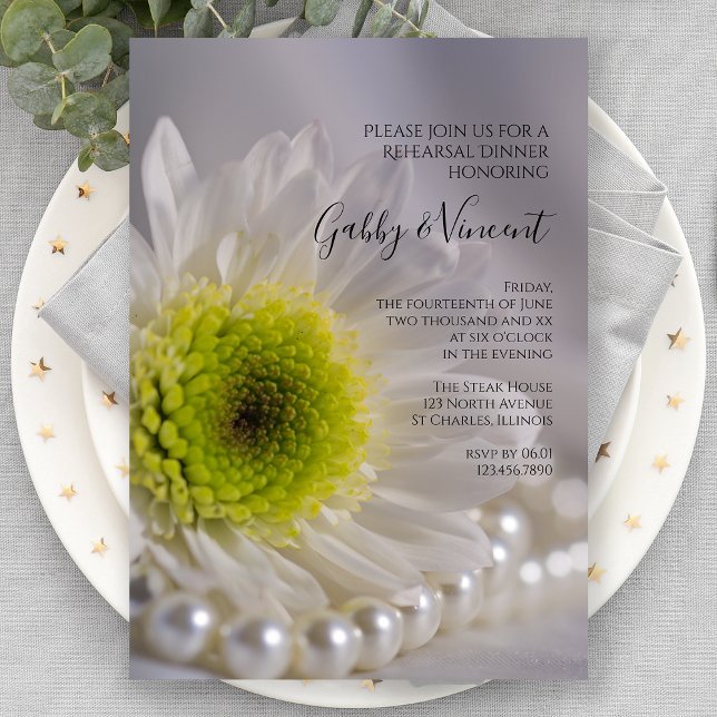 Invitación Cena de Boda de la margarita blanca y las perlas (Subido por el creador)