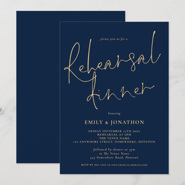 Invitación Cena de Boda de la Marina de Oro Clásica (Anverso / Reverso)