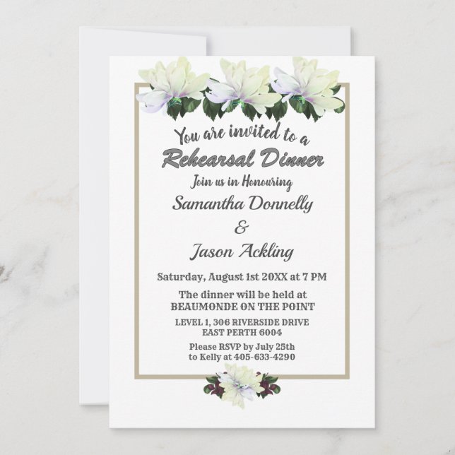 Invitación Cena de Boda de la vegetación de la magnolia blanc (Anverso)