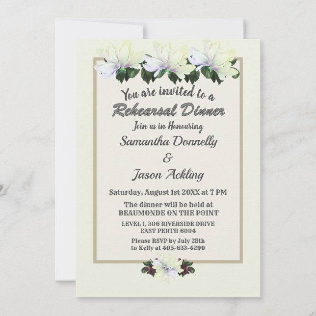 Invitación Cena de Boda de la vegetación de la magnolia blanc (Anverso)