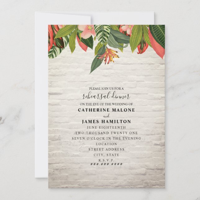 Invitación Cena de Boda de ladrillo blanco tropical (Anverso)