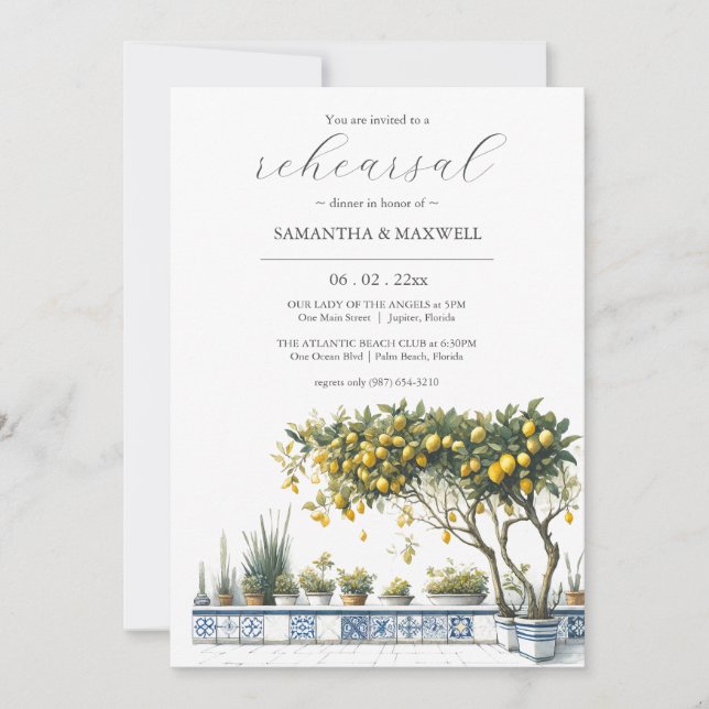 Invitación Cena de Boda de limón azul y amarillo (Anverso)