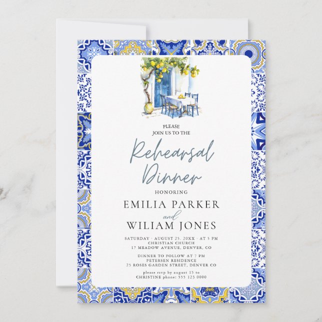Invitación Cena de Boda de limón mediterráneo (Anverso)