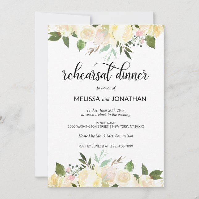 Invitación Cena de Boda de marfil rosado floral beige (Anverso)