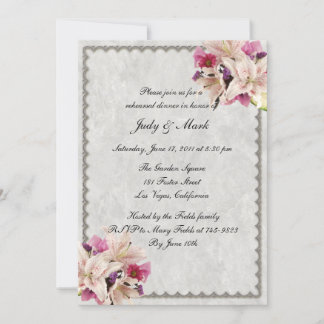 Invitación Cena de Boda de mármol floral de Lirio Blanco