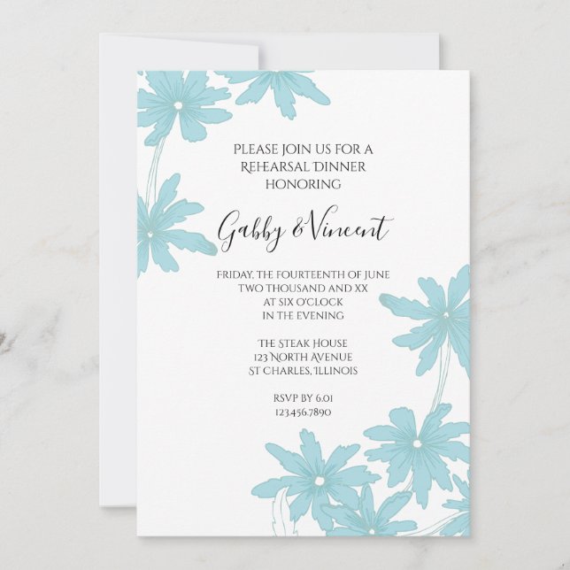 Invitación Cena de Boda de marrones azules claros (Anverso)