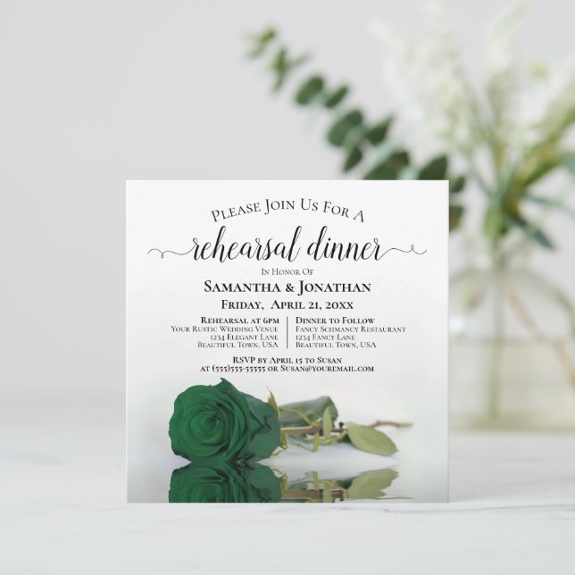 Invitación Cena de Boda de Moda de Rosa verde esmeralda (Anverso de pie)