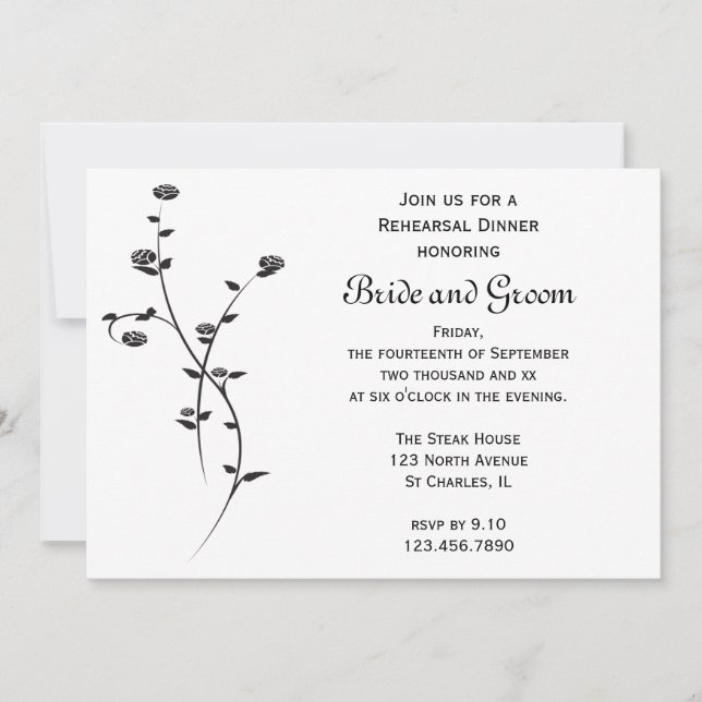 Invitación Cena de Boda de rosas blancas y negras (Anverso)
