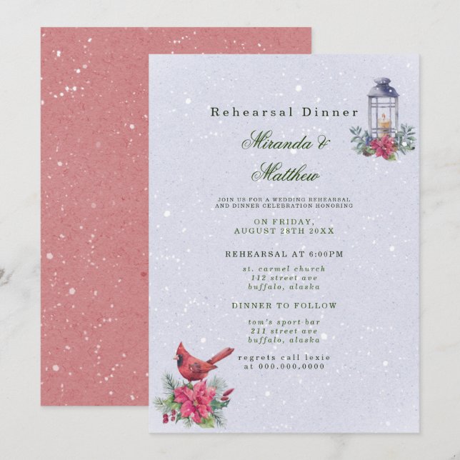Invitación Cena de Boda de Winter Wonderland (Anverso / Reverso)