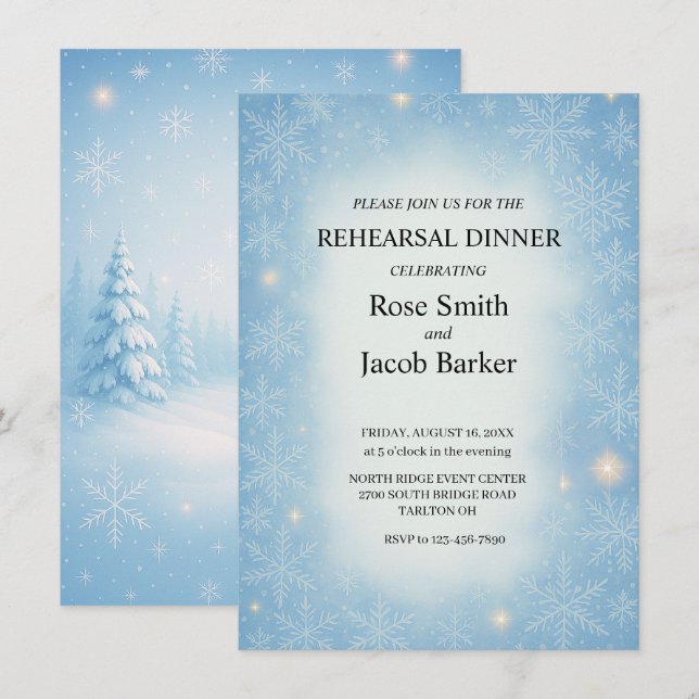 Invitación Cena de Boda de Winter Wonderland (Anverso / Reverso)