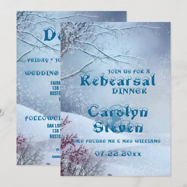 Invitación Cena de Boda de Winter Wonderland (Anverso / Reverso)