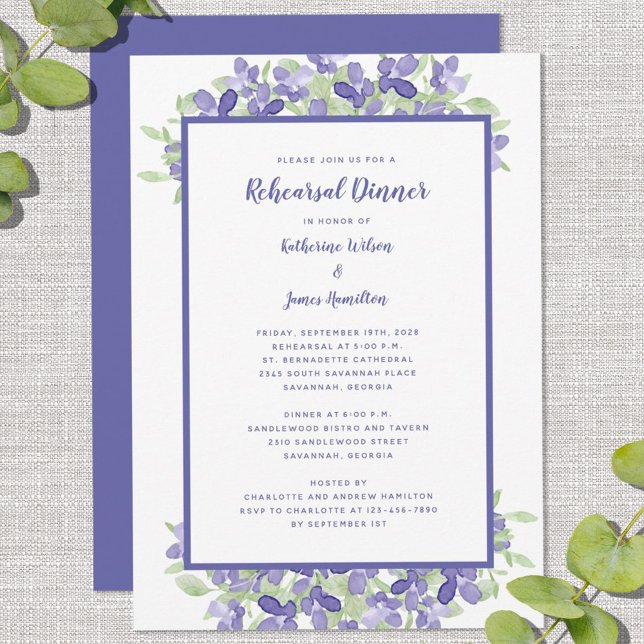 Invitación Cena de boda Elegante Periwinkle Floral (Subido por el creador)