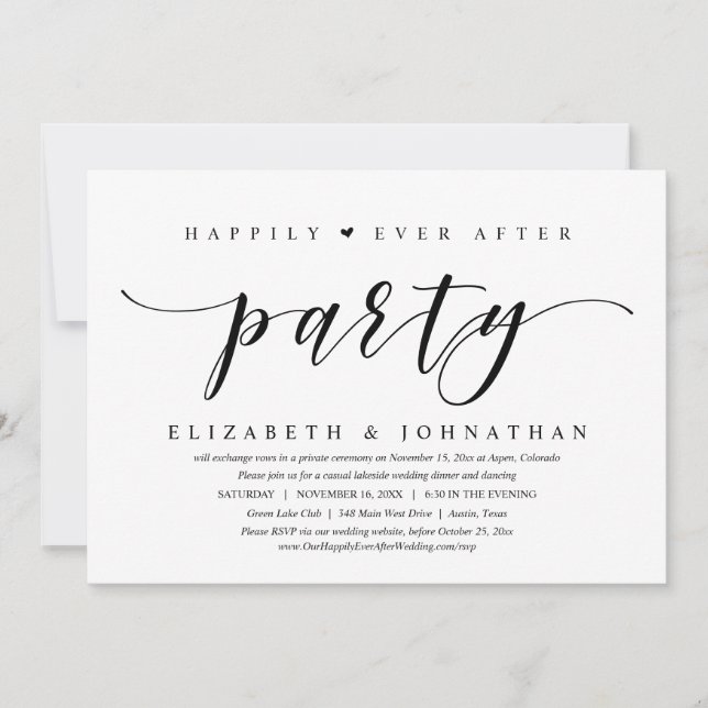 Invitación Cena de boda Elopement, feliz siempre después del  (Anverso)