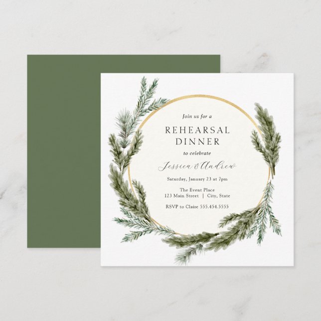 Invitación Cena de Boda Evergreen Pine de Invierno (Anverso / Reverso)