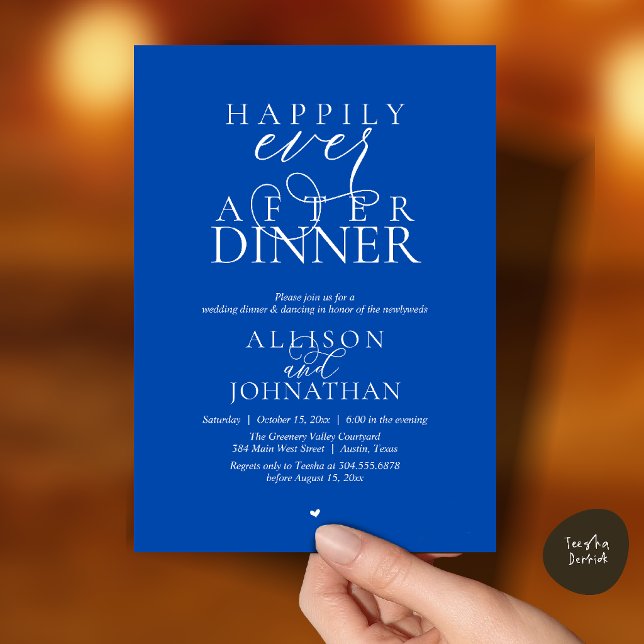 Invitación Cena de Boda Felices para Siempre Azul Cobalto (Cobalt Blue Happily Ever After Dinner Modern Script Wedding Invitation Card)