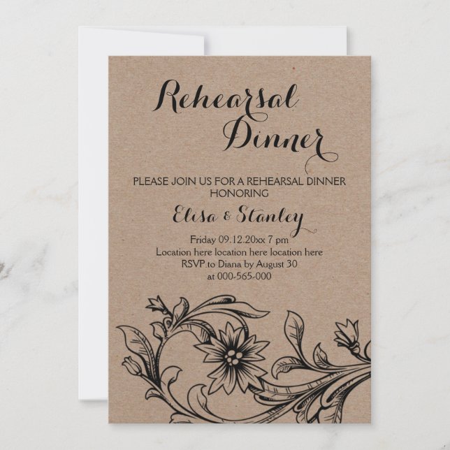 Invitación Cena de boda floral de cartón Kraft (Anverso)