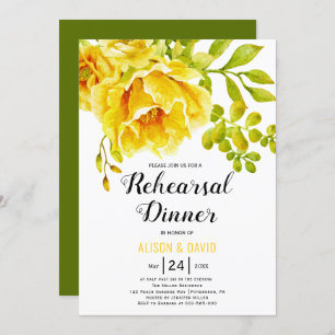 Invitación Cena de boda floral de color amarillo acuático