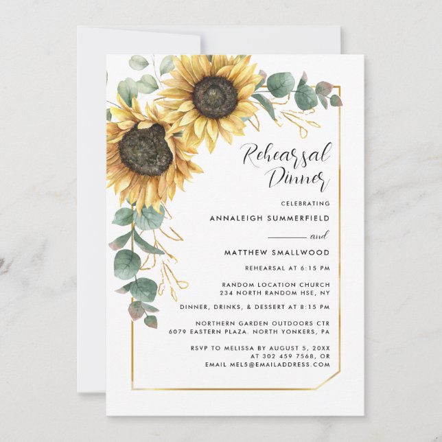 Invitación Cena de Boda floral de girasol (Anverso)