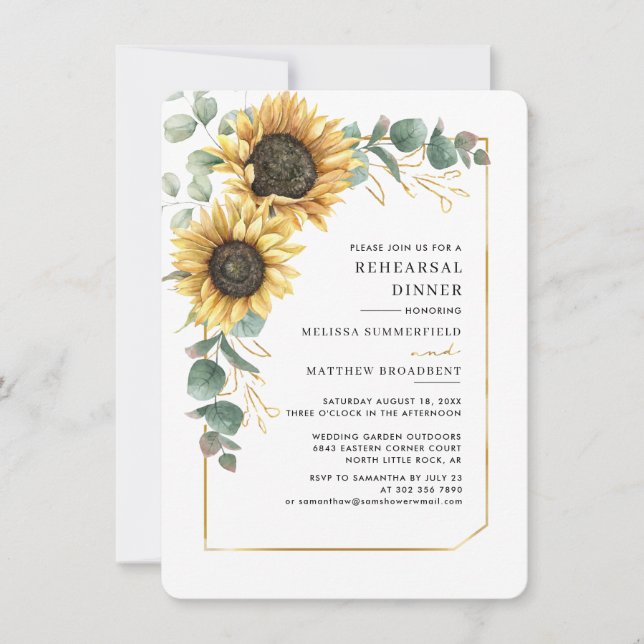 Invitación Cena de Boda floral de girasol (Anverso)