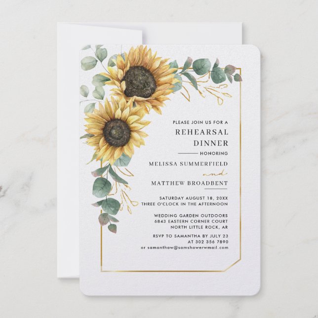 Invitación Cena de Boda floral de girasol (Anverso)