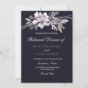 Invitación Cena de Boda floral de invierno de la Marina Púrpu