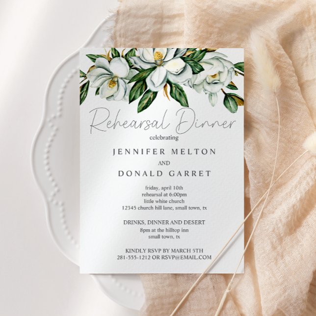 Invitación Cena de Boda floral de Magnolia blanca (Subido por el creador)